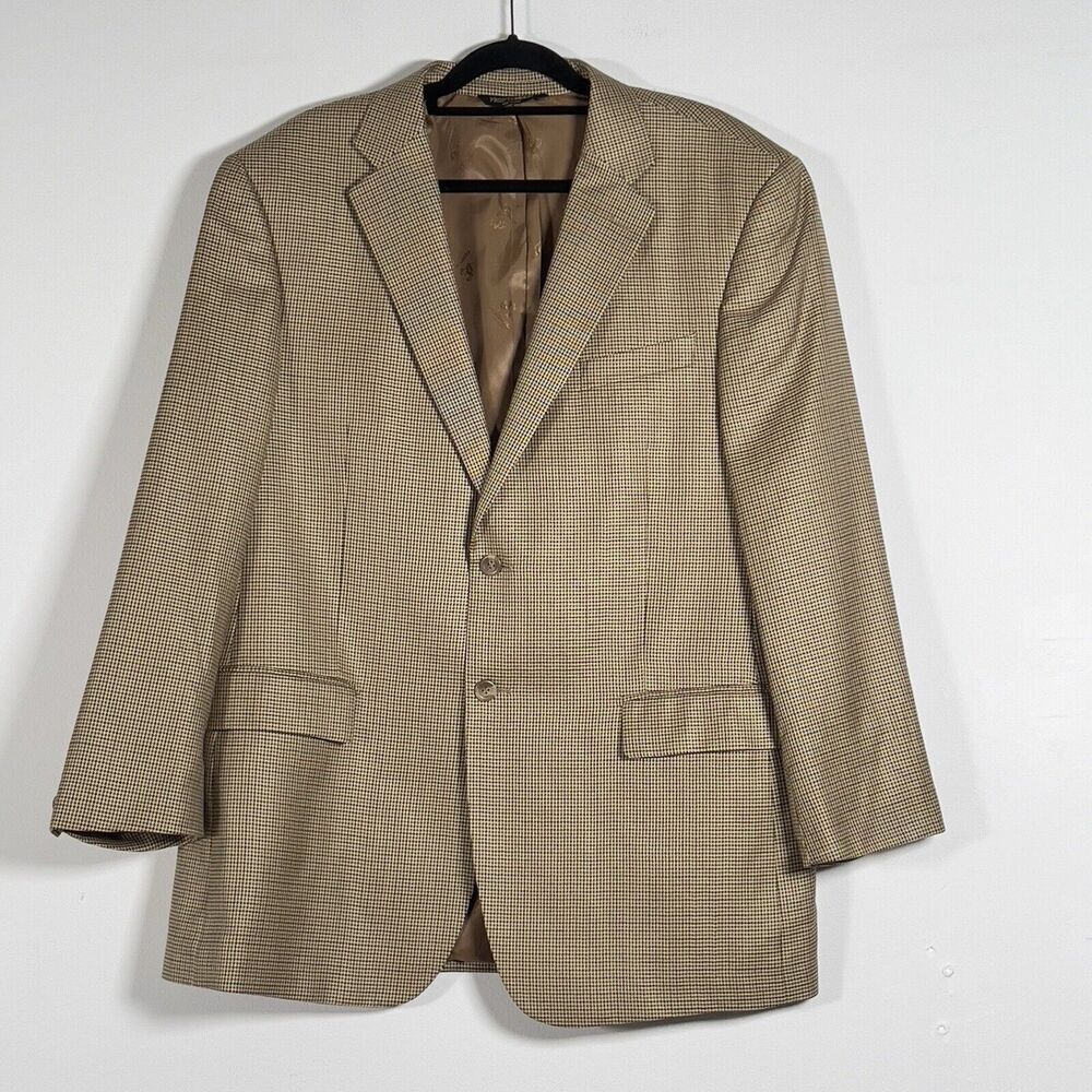 Pronto Moda Italia Cashmere Silk Wool‎ Blazer Mens Sz 46R Houndstooth Brown